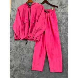Kriss Kross Silk Blend Tracksuit Womens Medium Pink Vintage Oversized Athleisure